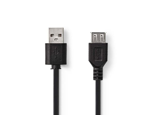 Nedis - USB-förlängningskabel - USB (hane) till USB (hona) - USB 2.0 - 2 m - rund - svart