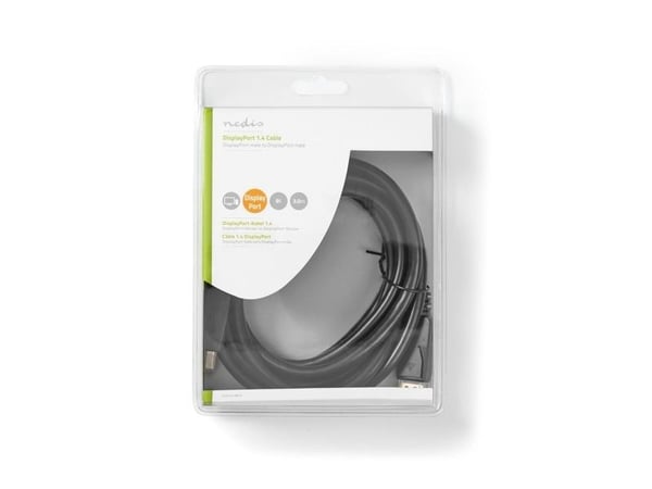 Nedis - DisplayPort-kabel - DisplayPort (hane) rak till DisplayPort (hane) rak - DisplayPort 1.4 - 3 m - formpressad, rund, stöd för 8K - svart