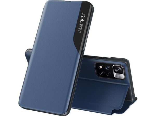 Eco Nahka View Case tyylikäs tapaus flip kansi ja jalusta toiminto Xiaomi Redmi Note 11T 5G / Redmi Note 11S 5G / Poco M4 Pro 5G sininen sininen