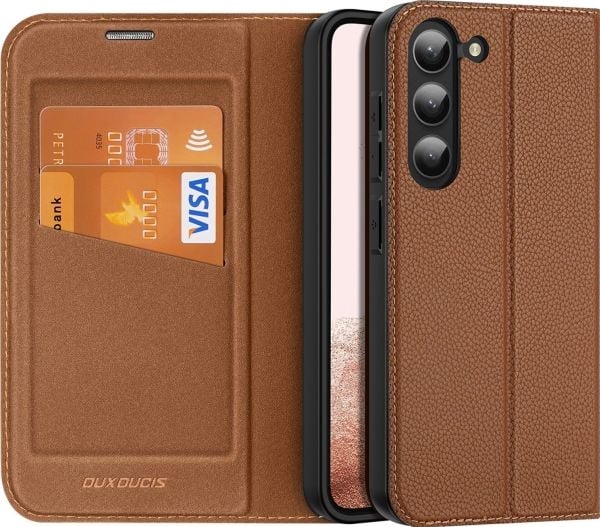 Dux Ducis Skin X2-deksel Samsung Galaxy S23+ flip-omslag med kortholder/sidestøtte - brun