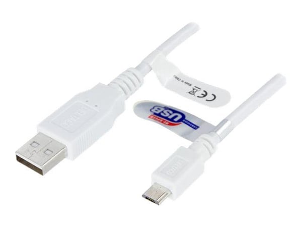 Deltaco USB-303W, 3 m, USB A, Micro-USB B, USB 2.0, Valkoinen