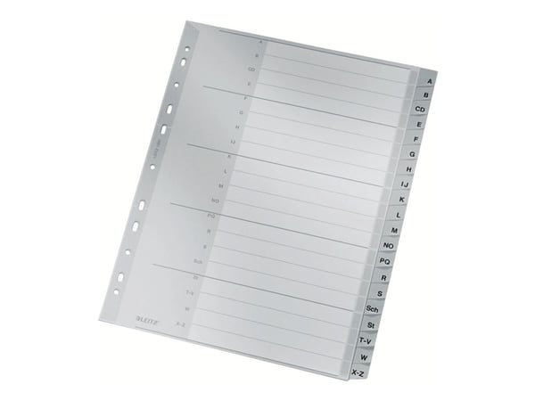 Leitz - Inndeler - 20 deler - fortrykt: A-Z - for A4 (210 x 297 mm) - med fliker - grå
