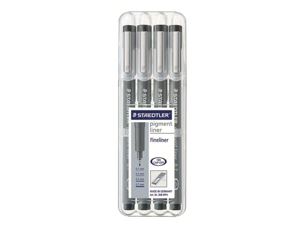 STAEDTLER pigment liner 308 - Fineliner - svart - fargeblekk (en pakke 4)