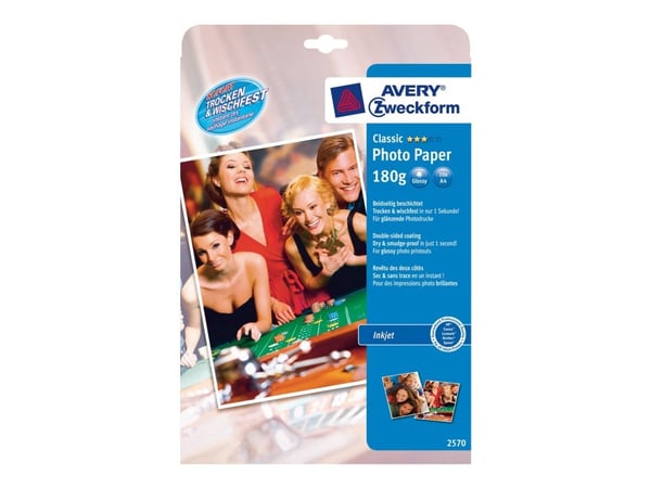 Avery Premium Instant DRY 2570 - Glanset - hvit - A4 (210 x 297 mm) - 180 g/m² - 10 ark fotopapir