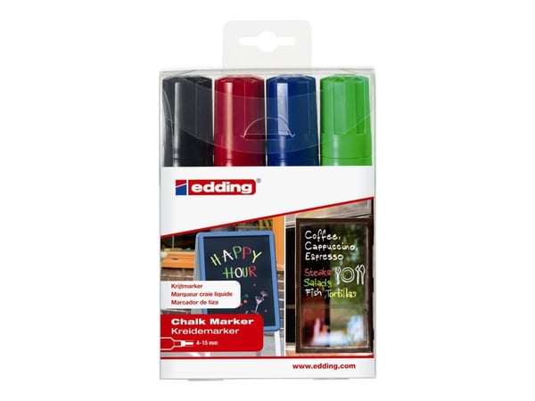 edding 4090 chalk - Markør - for glass, speil, krittbrett - svart, rød, blå, fluorescerende lysegrønn (fluorescent light green) - vannbasert flyten...