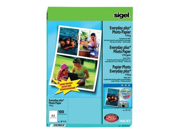 Sigel InkJet Everyday plus Photo Paper IP715 - Blank - hvit - A4 (210 x 297 mm) - 170 g/m² - 100 ark fotopapir