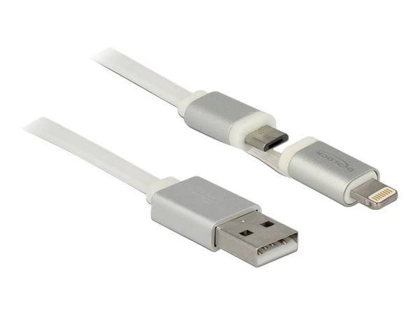 DeLOCK USB 2.0 A - Lightning / USB 2.0 micro-B, 1 m, 1 m, USB A, Micro-USB B/Lightning, Uros/uros, Valkoinen
