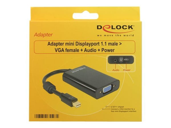 Delock Adapter mini Displayport 1.1 male > VGA female + Audio + Power - Videokonverter - DisplayPort - VGA - svart, hvit - løsvekt