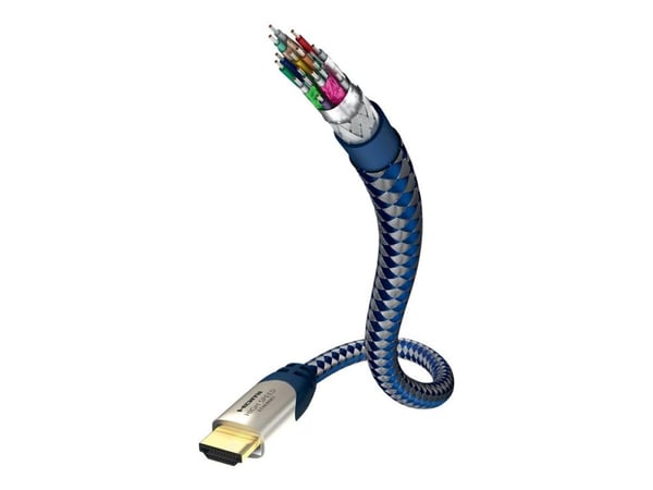 in-akustik Premium High Speed HDMI Cable With Ethernet - HDMI-kabel med Ethernet - HDMI hann til HDMI hann - 2 m - trippel beskyttelse - blå, sølv ...
