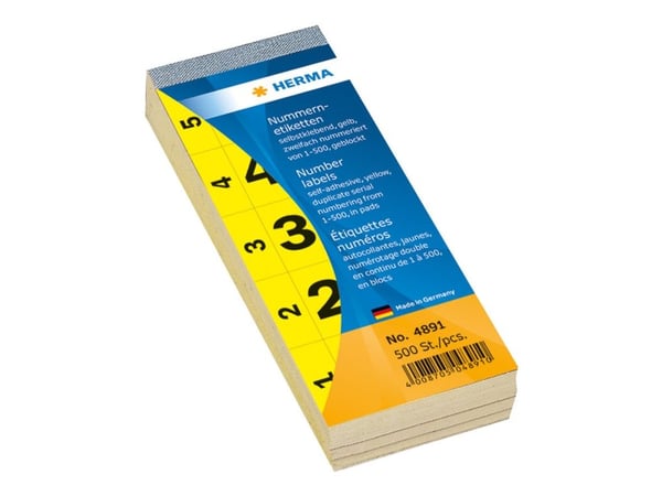 HERMA - Dekorasjonsklister - tall 1-500 - 2.8 x 5.6 cm - gul - papir