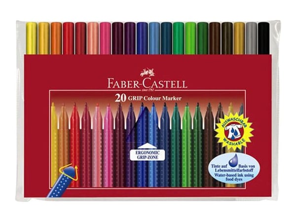 Faber-Castell GRIP - Markør - vannbasert matfargeblekk - fin (en pakke 20)