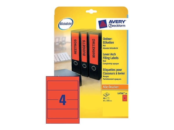 Avery Border Binder Labels, Red 192 x 61mm (20), 20 arkkia, 192 x 61mm