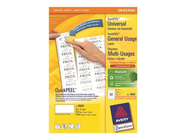 Avery Zweckform - Självhäftande - vit - 48 x 21 mm 5200 etikett (er) (100 ark x 52) etiketter