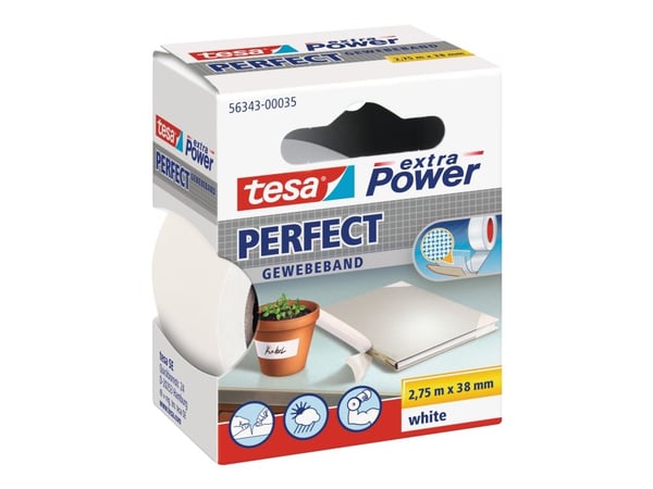 Tesa extra Power Perfect - Tekstiltape - 38 mm x 2.75 m - hvit