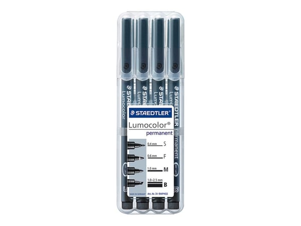 Tussi STAEDTLER® Lumocolor 31-9WP4GS musta - neljällä eri viivanleveydellä