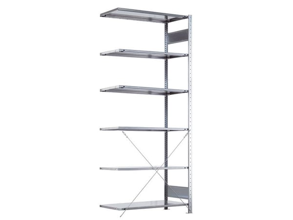 Følgesektion Boltless lagerreol, rygkryds 2500x1000x300 250 kg/hylde