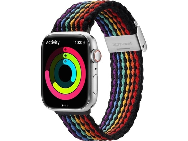 Dux Ducis hihna (Mixture II versio) Apple Watch SE hihna, 9, 8, 7, 6, 5, 4, 3, 2, 1 (41, 40, 38 mm) kudottu hihna, tumma raidallinen rannekoru