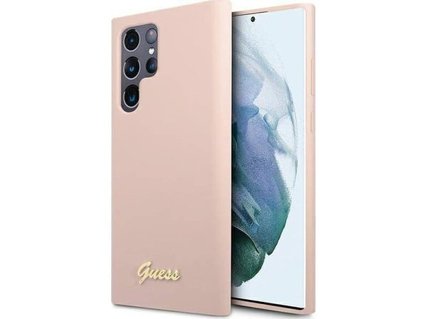 Guess GUHCS23LLSLMGPP S23 Ultra S918 rosa hardt deksel Silicone Script Metal Logo Guess GUHCS23LLSLMGPP S23 Ultra S918 rosa hardt deksel Silicone Script Metal Logo