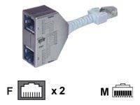 BTR Cable Sharing Adapter pnp 2 - Verkon/puhelimen jakaja - RJ-45 (naaras) RJ-45 (uros) - 8,9 cm - harmaa (2 kpl)
