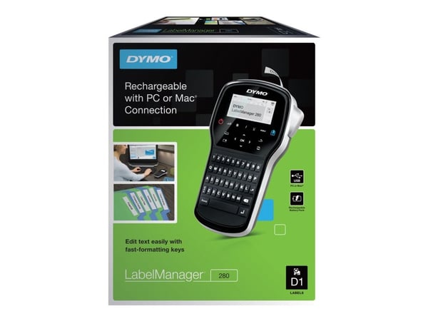 DYMO LabelManager ™ 280 QWERTY, QWERTY, D1, Lämpösiirto, 180 x 180 DPI, 15 mm/s, musta, Hopea