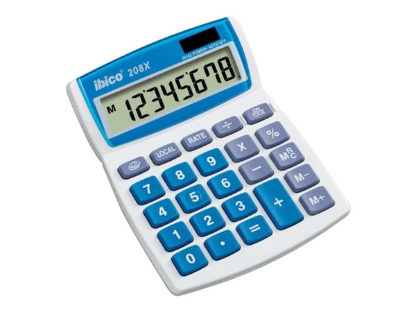 Rexel Ibico 208X - Skrivbordskalkylator - 8 siffror - solcellspanel, batteri - vit, blå