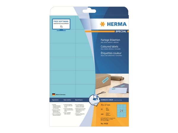 HERMA Special - Papir - matt - permanent selvklebende - blå - 70 x 37 mm 480 etikett(er) (20 ark x 24) etiketter