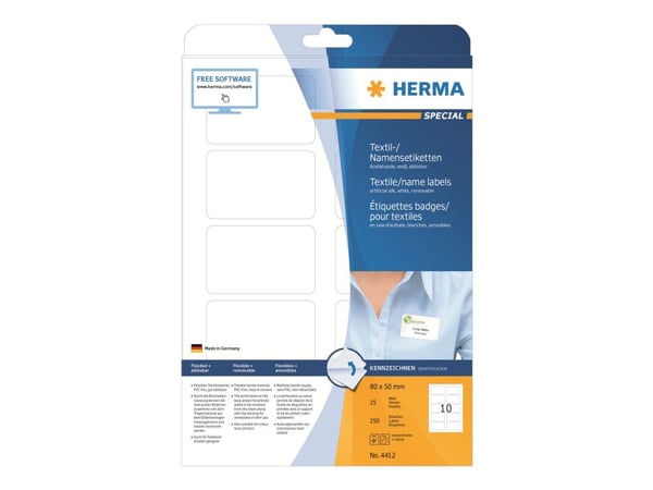 HERMA Special - Selv-adhesiv - hvit - 50 x 80 mm 250 stk (25 ark x 10) etiketter til navneplater