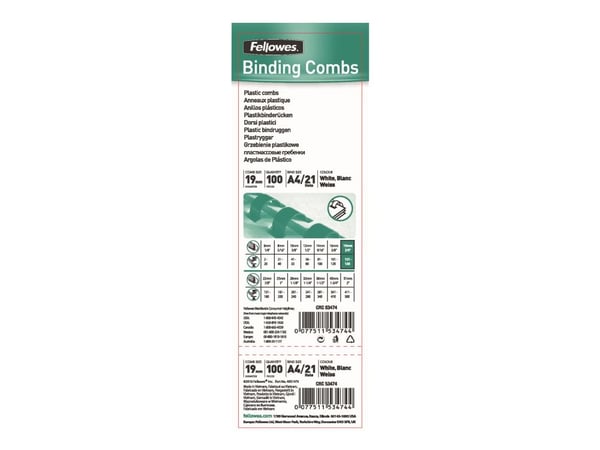 Fellowes 5347405, Valkoinen, 150 arkkia, Muovi, 100 kpl