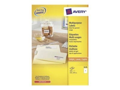 Avery - Hvit - A4 (210 x 297 mm) 100 stk (100 ark x 1) merkelapper