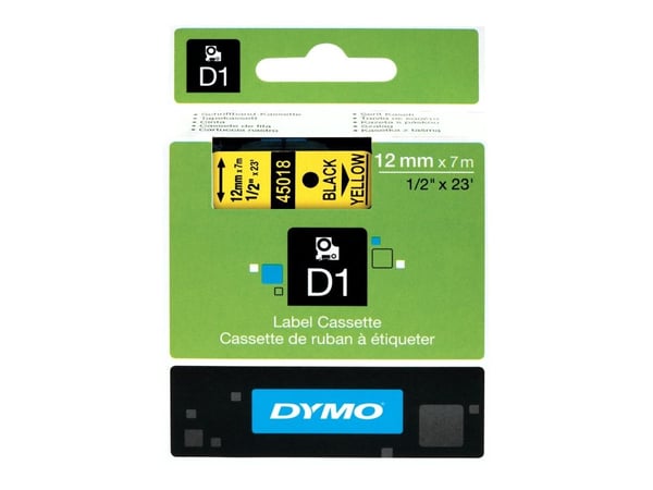 Labeltape DYMO® D1 sort på gul 12mm x 7m