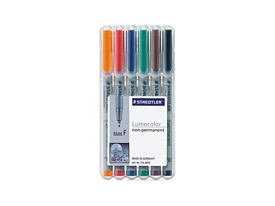 STAEDTLER Lumocolor - Markering - icke-permanent - svart, röd, blå, grön, orange, brun - 0.6 mm - fin (paket om 6)