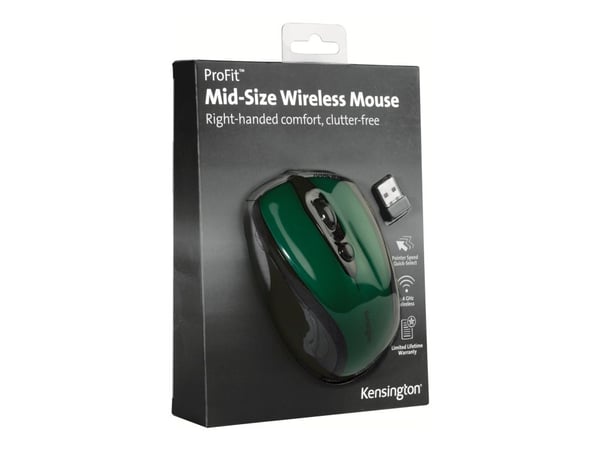 Kensington Pro Fit Mid-Size - Mus - högerhänt - optisk - trådlös - 2.4 GHz - trådlös USB-mottagare - Smaragdgrön