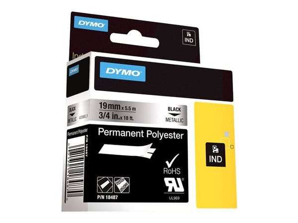 DYMO - Polyester - permanet adhesiv - sort på sølv - Roll (1.9 cm x 5.5 m) 1 kassett(er) permanent tape - for Rhino 4200, 6000, 6000 Hard Case Kit;...