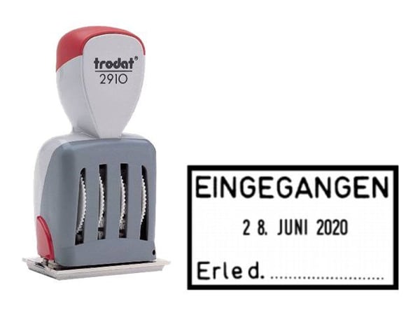 Trodat Classic 2910/P04/C9 - Stämpel - tätningsplatta - datum, lagertext - 4 mm - EINGEGANGEN - 54 x 30 mm