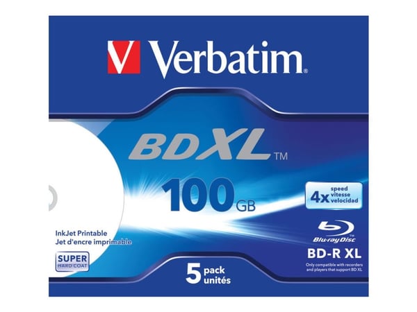 Verbatim - 5 x BD-R XL - 100 GB 4x - blekkstråleskrivbar overflate - CD-eske