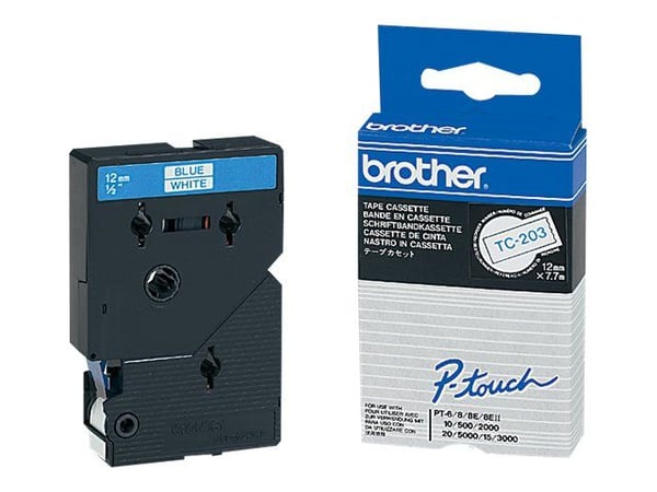 Brother - Hvit, blå - Rull (1,2 cm x 7,7 m) 1 stk skriverteip - for P-Touch PT-15, PT-20, PT-2000, PT-3000, PT-500, PT-5000, PT-6, PT-8, PT-8E