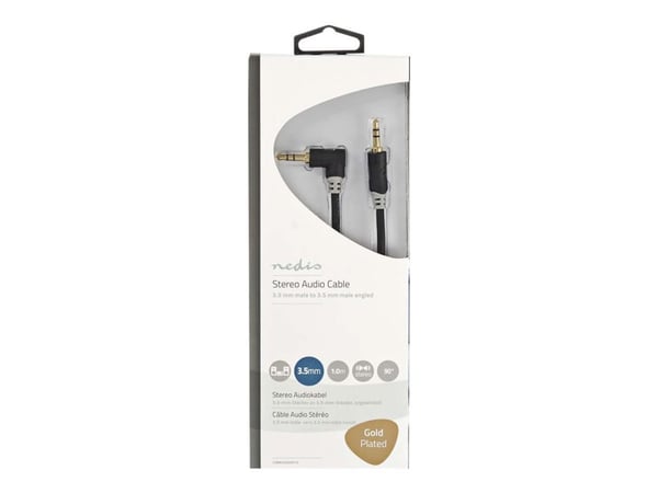 Nedis - Lydkabel - mini-phone stereo 3.5 mm hann rett til mini-phone stereo 3.5 mm hann vinklet - 1 m - antrasitt - rund
