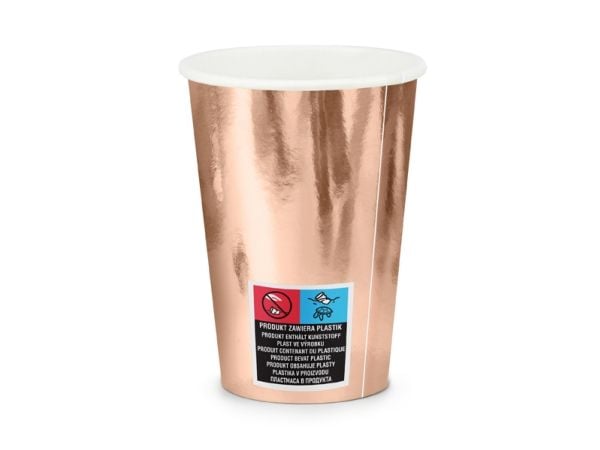 PartyDeco pappersmuggar rosa/guld 220 ml one size