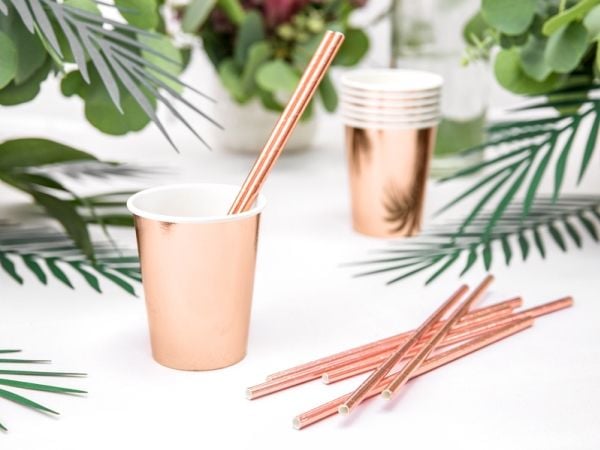 PartyDeco pappersmuggar rosa/guld 220 ml one size
