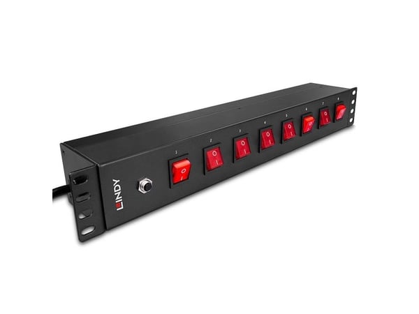 Lindy 73025, Kytkimellinen, 1.5U, Vaaka, musta, 8 AC-pistorasia(a), Tyyppi F