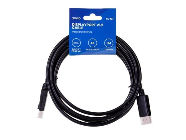 SAVIO CL-137 - DisplayPort-kabel - DisplayPort (hann) til DisplayPort (hann) - DisplayPort 1.2 - 3 m - 4K-støtte - svart