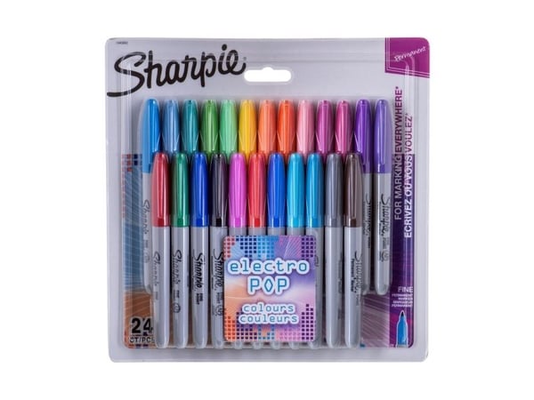 Sharpie Fine, 24 styck, Multifärg, Fin spets, Grå, Multifärg, Rund, Fin