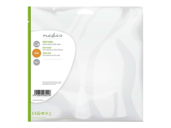 Nedis CCGP59000BK30, 3 m, VGA (D-Sub), VGA (D-Sub), VGA (D-Sub), Hanstik, Hanstik, Musta