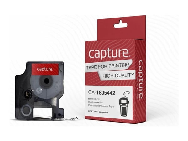 Capture - Polyester - laminert - permanet adhesiv - svart på hvitt - Rull (0,6 cm x 5,5 m) 1 kassett(er) hengeboks - merketape (alternativ for: DYM...