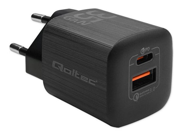 Qoltec GaN ULTRA - Strømadapter - 5-20V, 2.25-3A - AC 220-240 V - 35 watt - svart