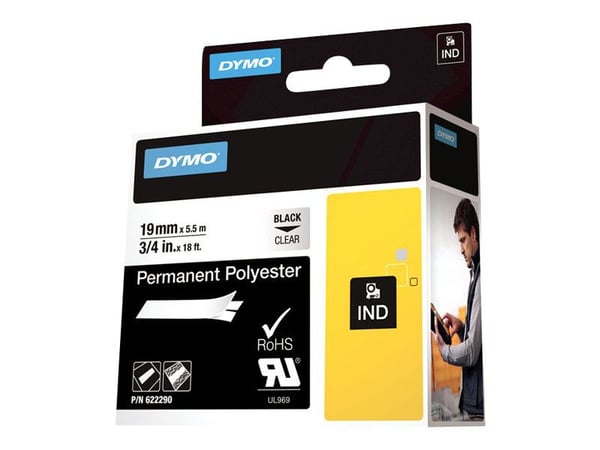 DYMO IND Pysyvä Polyesteri, Musta läpinäkyvällä, Monivärinen, Polyesteri, -40 - 150 °C, UL 969, DYMO