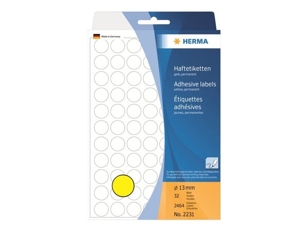 HERMA - Permanent häftning - gul - 13 mm rund 2464 etikett (er) (32 ark x 77) etiketter
