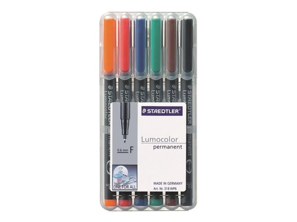 STAEDTLER Lumocolor 318 - Markering - permanent - blandfärger - 0.6 mm - fin (paket om 6)