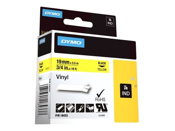 DYMO - Selvklebende - svart på gul - Rull (1,9 cm x 5,5 m) 1 rull(er) vinyl - for Rhino 4200, 6000, 6000 Hard Case Kit; RhinoPRO 5000
