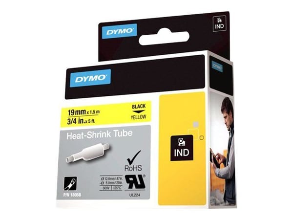 DYMO RhinoPRO Heat shrink tubing - Polyolefin - svart på gult - Rull (1,9 cm) hylser - for Rhino 4200, 6000, 6000 Hard Case Kit; RhinoPRO 5000, 500...